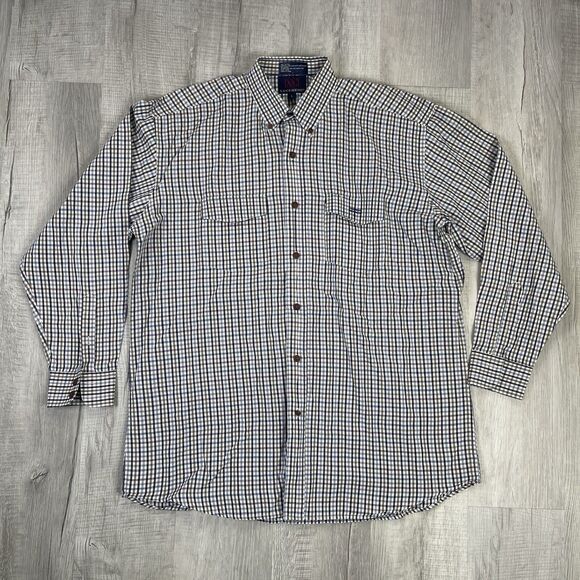 1883 Lucchese Oxford Button Down Long Sleeve Shirt Mens Large Plaid Red Brown T - Picture 1 of 9